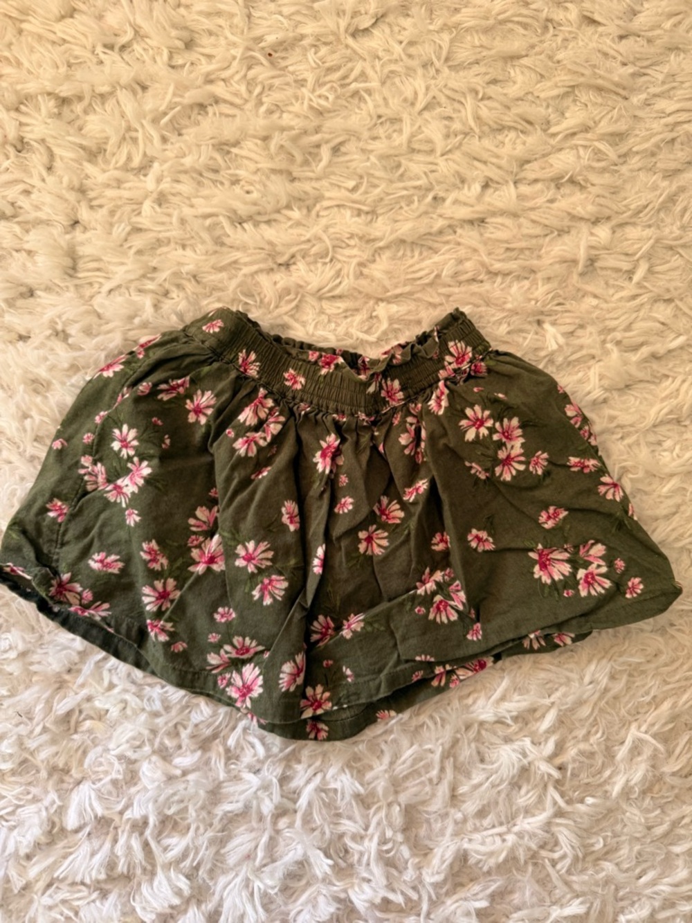 GAP Baby Olive Green Floral Skirt with Pink Flowers